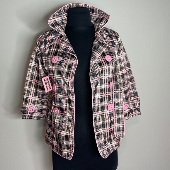 Plaid Dollhouse Girls Trench Coat Size 6 With Pink Buttons & Belt Cotton Blend B - Picture 1 of 8